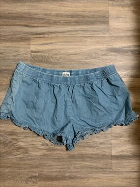 Rhythm Light Blue Denim-Look Ruffle Hem Shorts